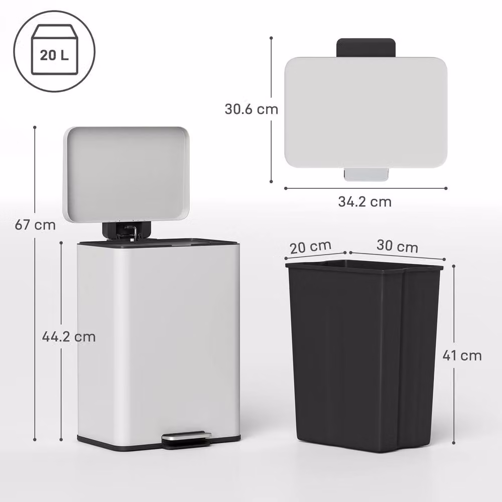 STILVORA 20L Pedal Kitchen Bin with Soft-Close Lid and Removable Inner Bucket in Beige – 4