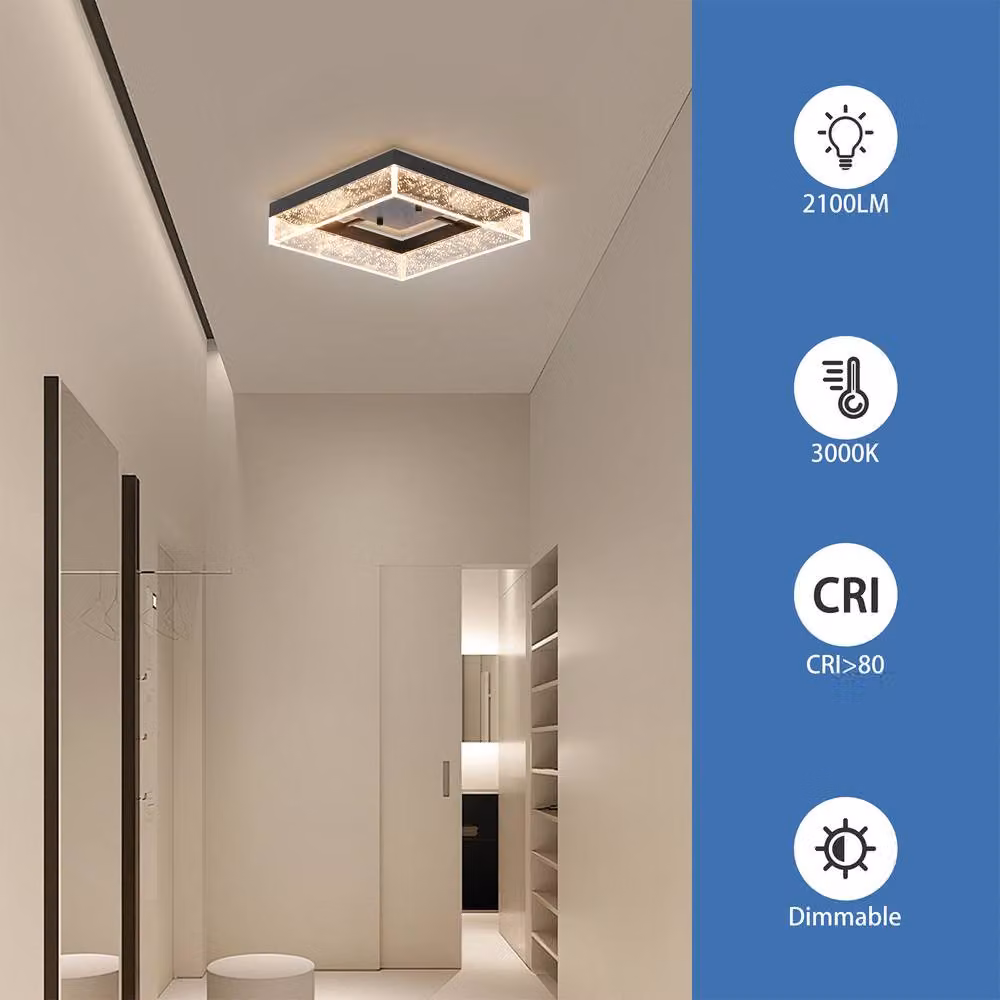 NIVOR Modern Square LED Flush Mount Ceiling Light with Black Bubble Shade, Warm White 3000K – 5