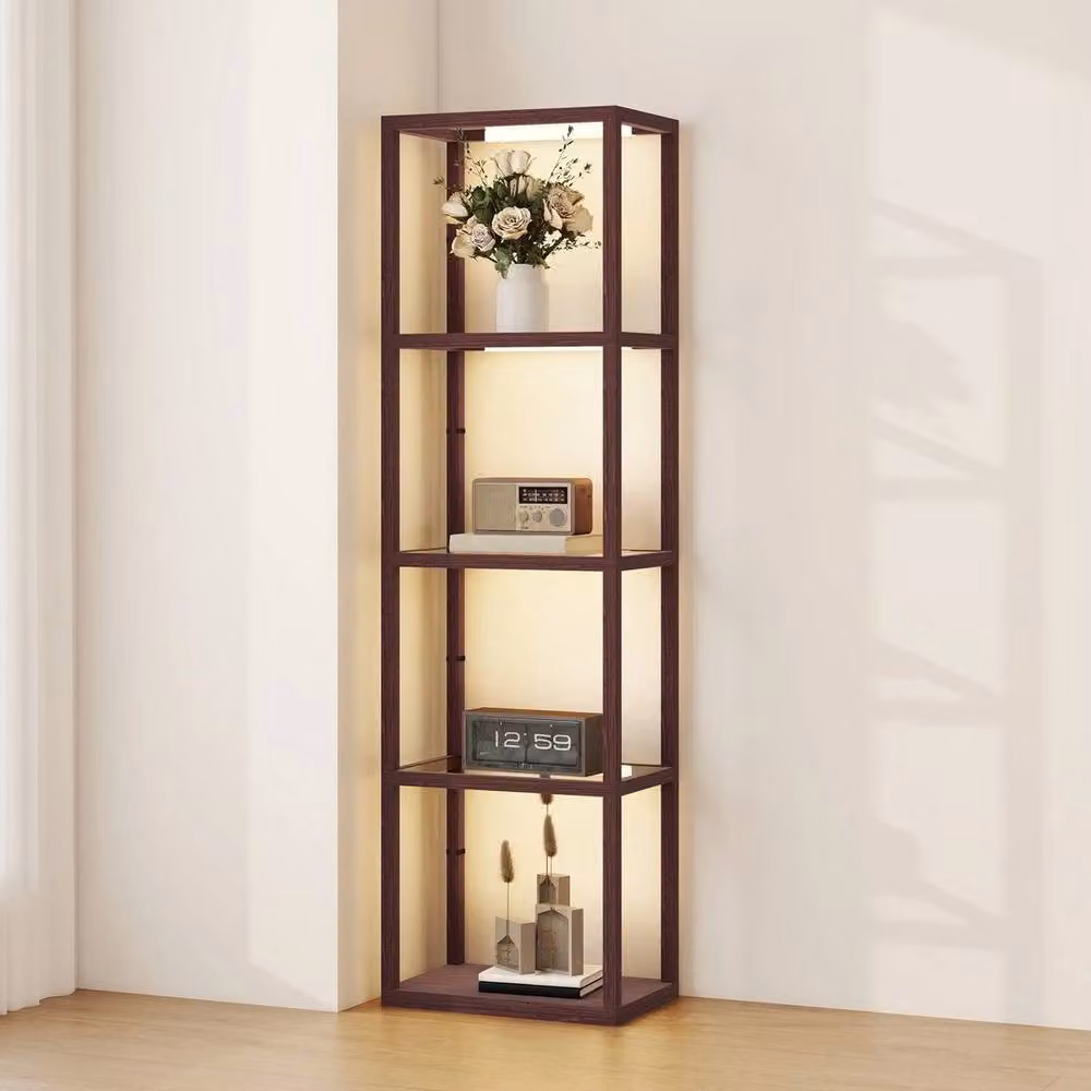 FORGEVIO Dimmable LED Floor Lamp with Glass Shelves in Brown – 2