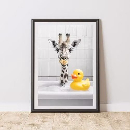 60 Second Makeover Funny Giraffe Rubber Duck Paper Poster, Black and White, W/H: 21.0 x 29.7 cm