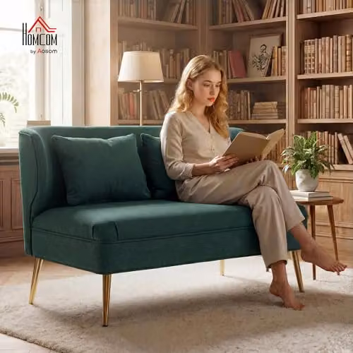 HOMCOM 2 Seater Wing Back Loveseat in Green Fabric with Scatter Cushions, W: 117 cm – 2