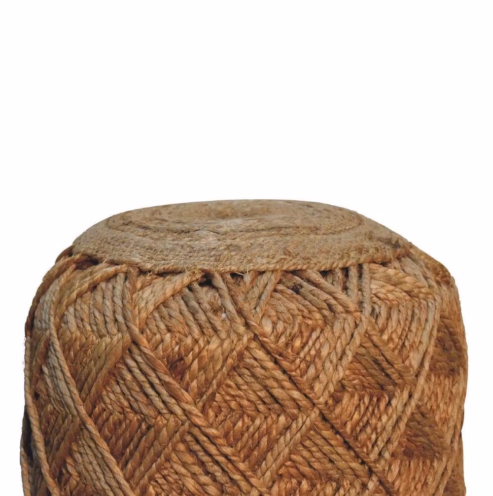 STILVORA Brown Cylindrical Footstool with Jute Woven Finish and Wood Frame – 4