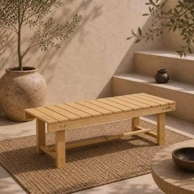 Wyld Haus Liveba Natural Fir Wood Backless 2 Seater Garden Bench Set, W: 110 cm – 1