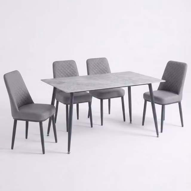 HOME LUXE INTERIOR Oxford Grey Ceramic Rectangular Dining Table and 4 Grey Upholstered Chairs Set