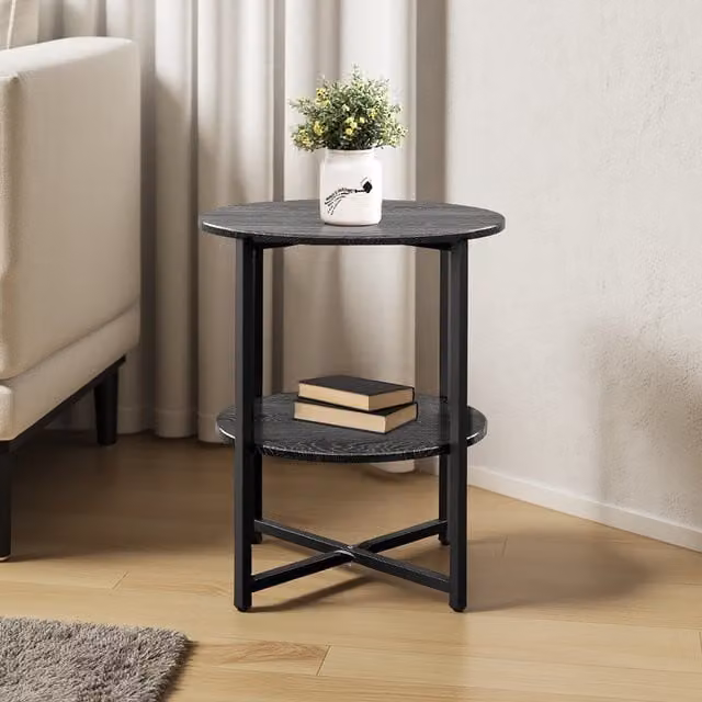 Lifeideas 2-Tier Round Black MDF and Metal Coffee Table