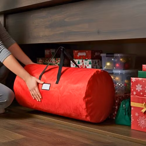 Shatchi Christmas Tree Storage Bag with Handles, Red, H 136 x W 53 x D 53 cm – 9