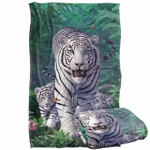 JQ Licensing White Tiger and Cubs Silky Touch Super Soft Fleece Throw Blanket, W/D/H: 91 x 147 cm – 1