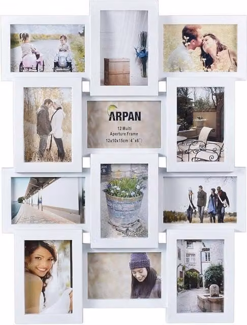 Arpan Multi Aperture Rectangular Picture Frame in White, Holds 12 Photos
