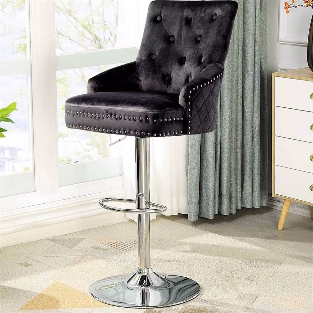 KORVIXA Modern Swivel Velvet Bar Stool in Black, Height: 120 cm – 4