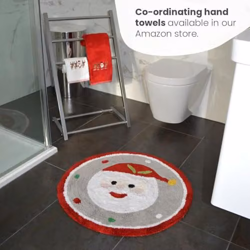 Mooky Mats Round Christmas Bath Mat with Santa Design, Non-Slip and Absorbent, W/D/H: 70 x 70 x 0.3 cm, Multicolour – 4