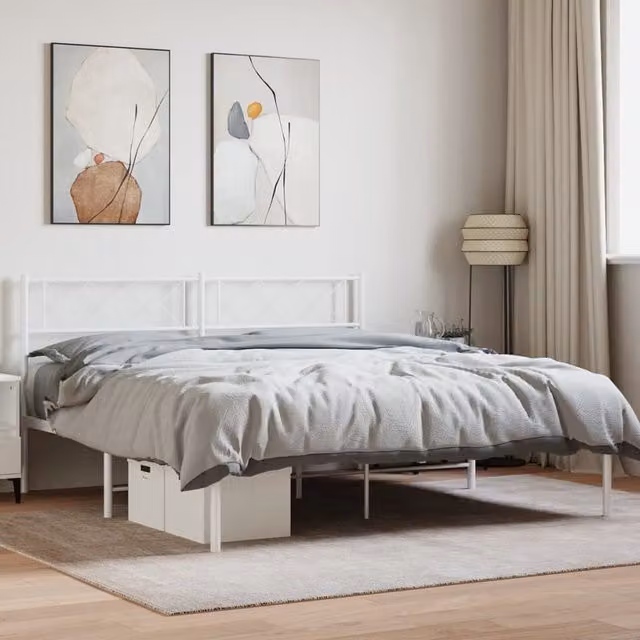 Berkfield Home Metal Bed Frame with Headboard in White, W/D/H: 160 x 200 cm – 1