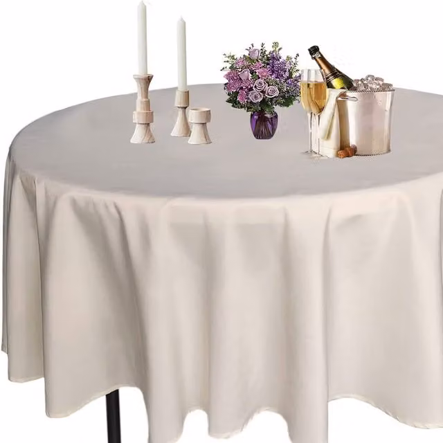 Neel Blue Premium Round Polyester Tablecloth in Ivory