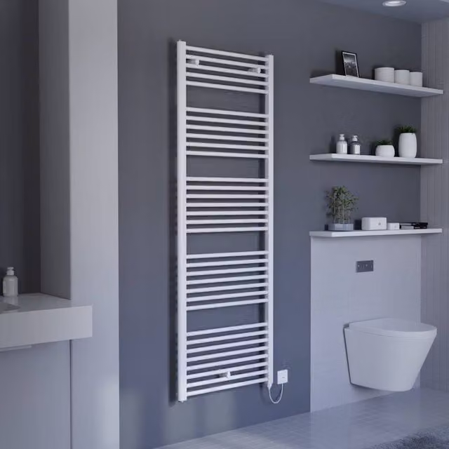 Bathroom Kingdom Primo Electric Straight Heated Towel Rail, White, H 172.8 cm x W 60 cm x D 60 cm