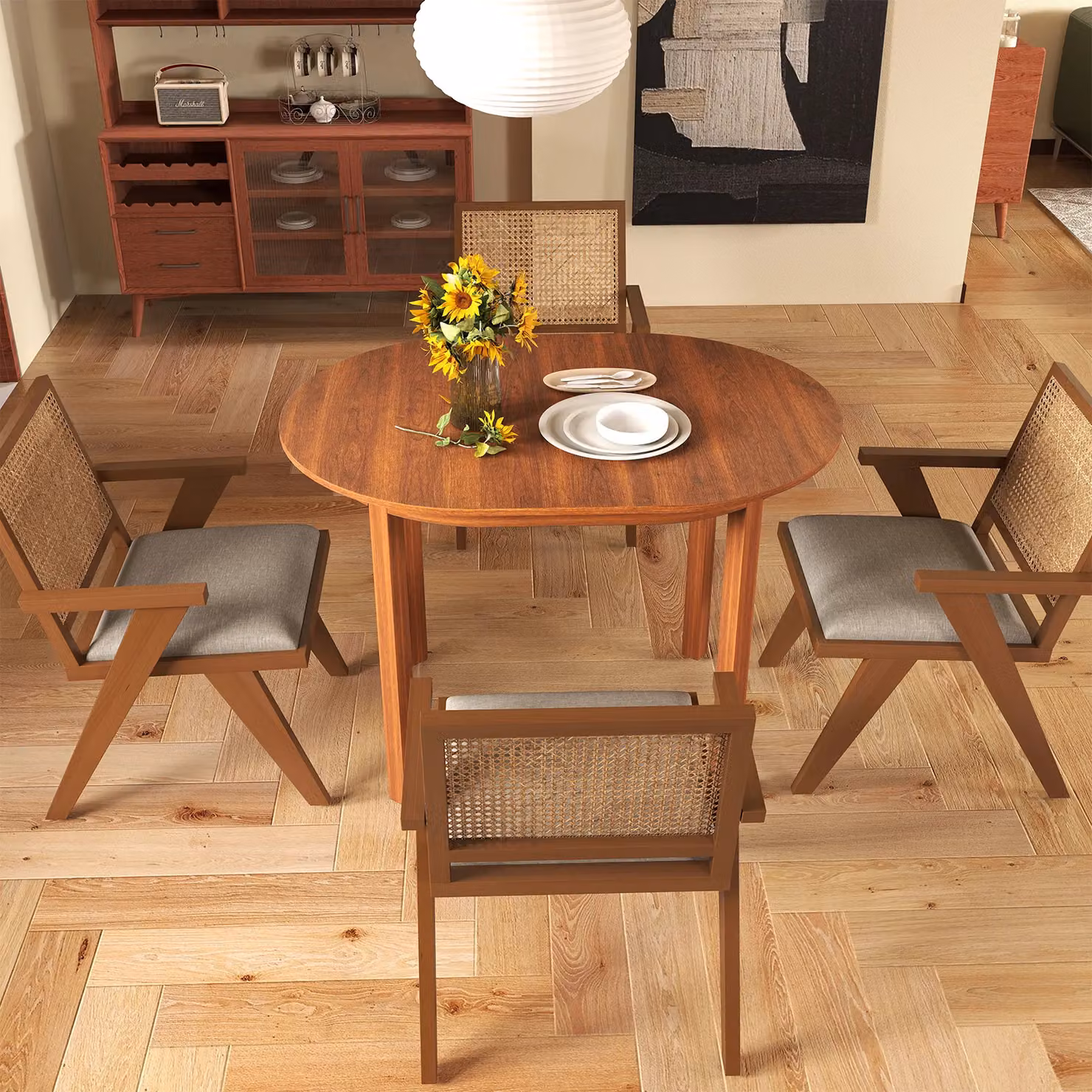 Costway Modern Oval Wooden Dining Table in Brown, W/D/H: 110 x 77 x 78 cm – 3