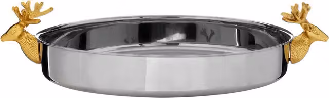 Orsina Mixology Atholl Round Serving Tray in Silver and Gold with Stainless Steel and Glass Details – 1