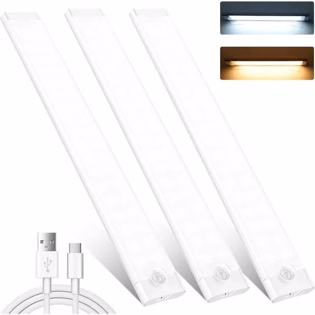 NESTLUNE 3-Piece White LED Motion Sensor Under Cabinet Lights, 30 cm – 1