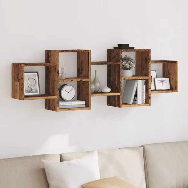 Berkfield Home Wall Shelf in Old Wood Brown, W/D/H: 129 x 18 x 42 cm
