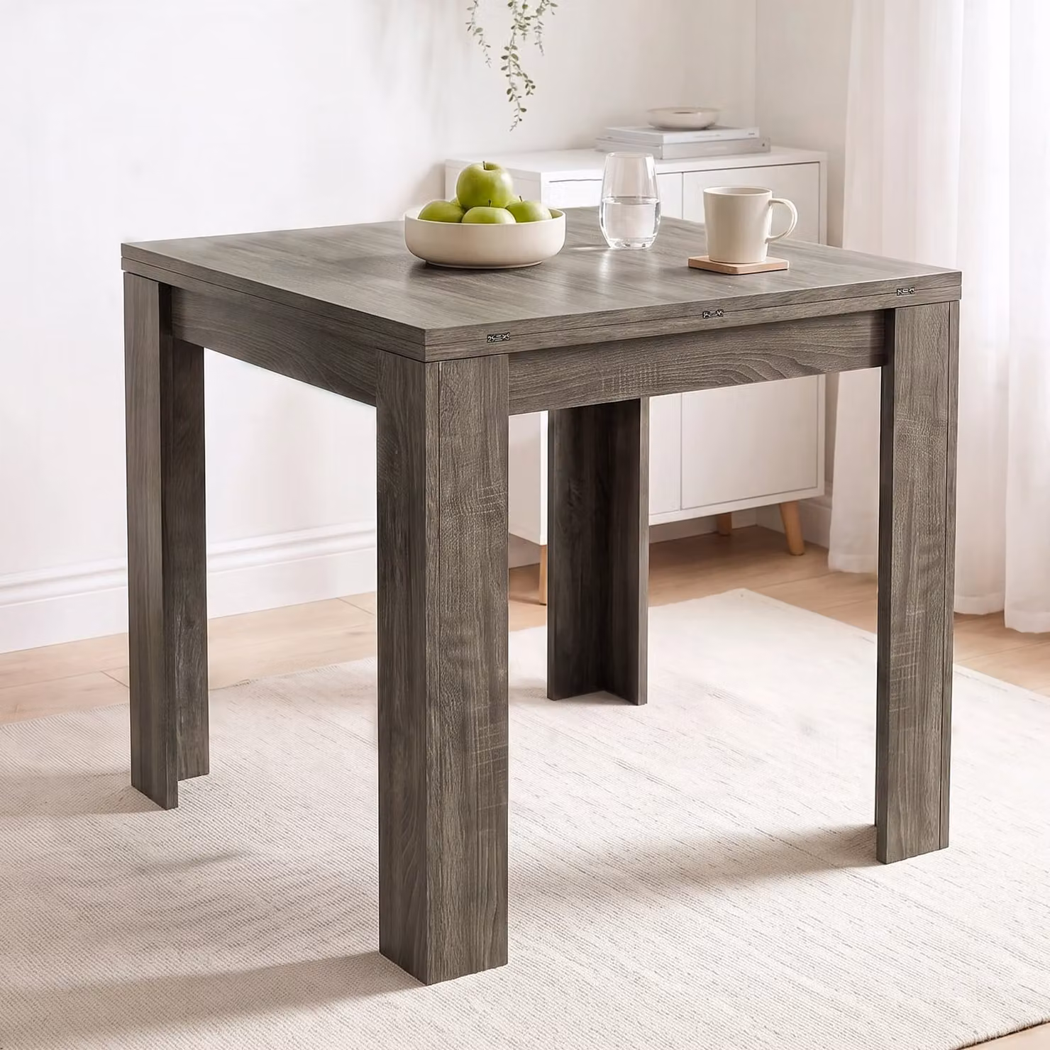 DHS Small Square Extendable Dining Table with Flip Top in Grey and White