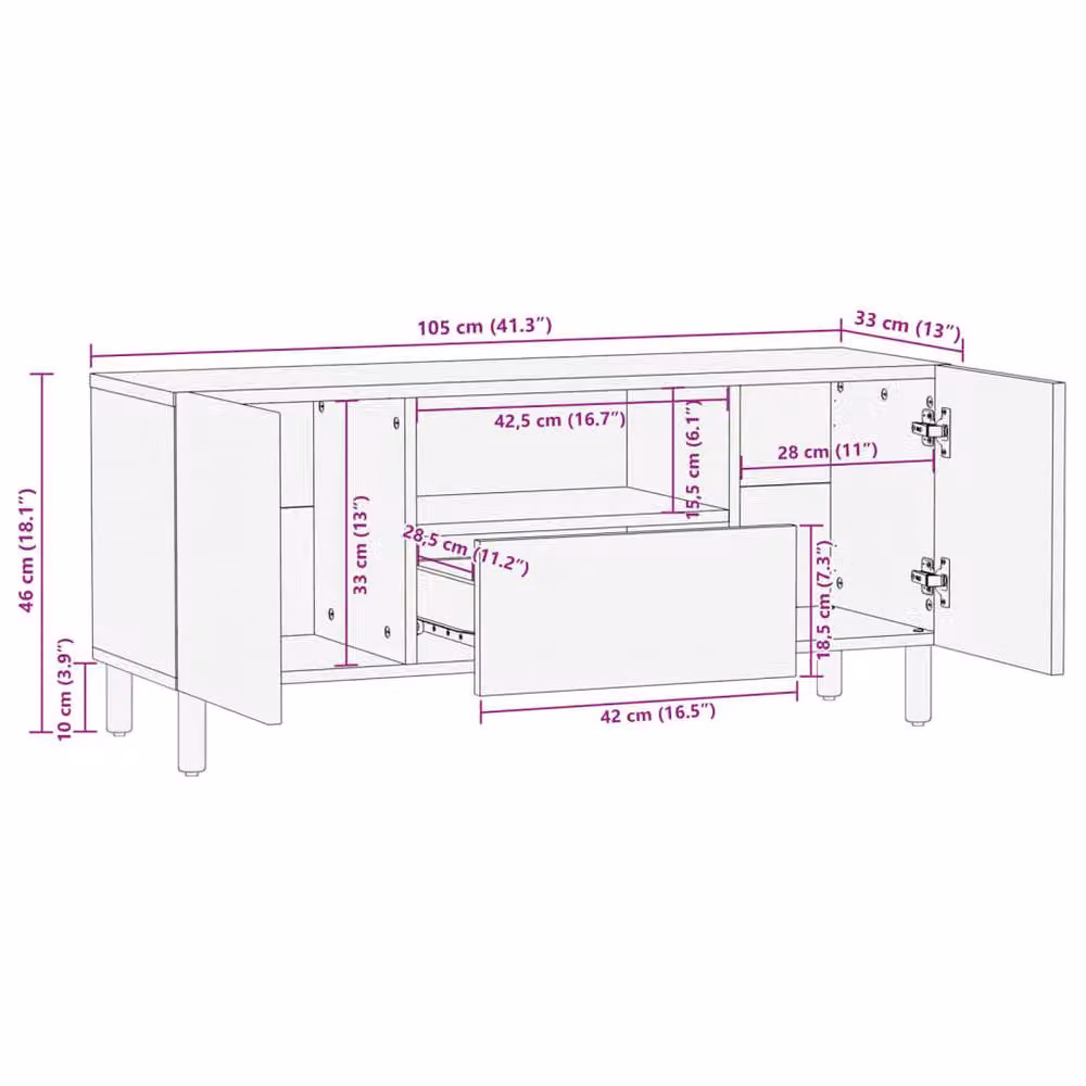 Berkfield Home Modern Black TV Cabinet in Engineered Wood W/D/H: 105 x 33 x 46 cm – 5