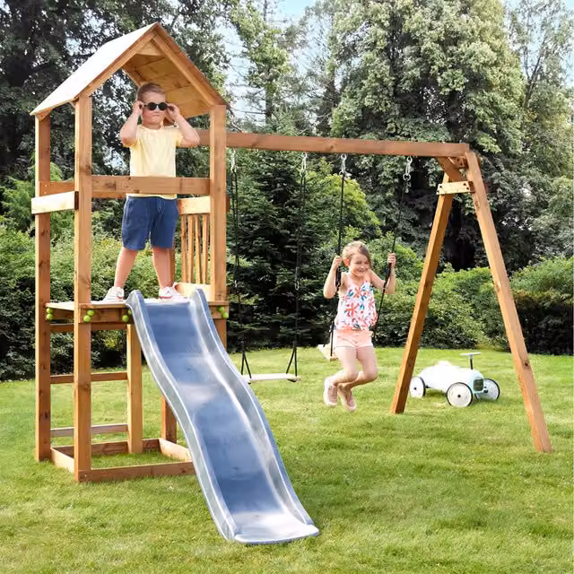 Soulet Noumea Wooden Climbing Frame Playground Set with Slide and Swing in Orange
