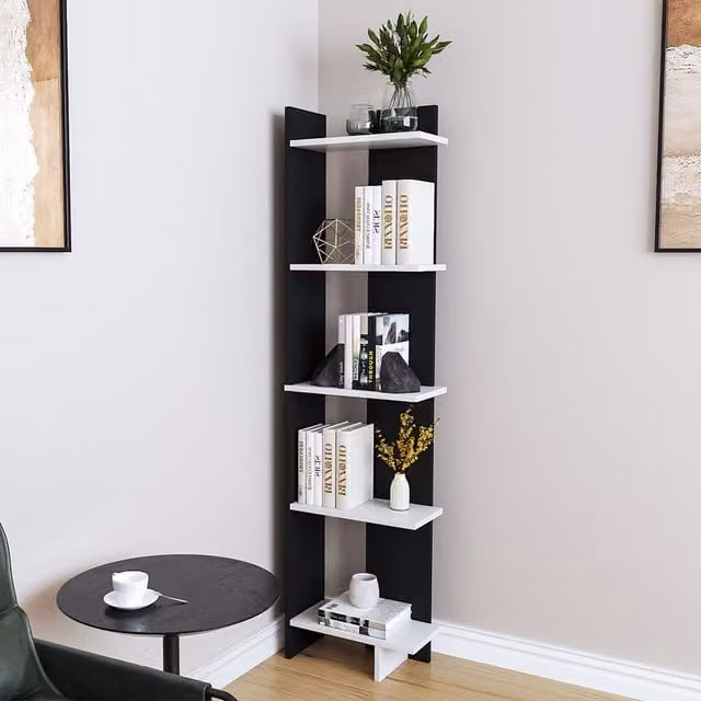 Livingandhome 5 Tier Corner Wooden Display Unit and Bookcase in Black