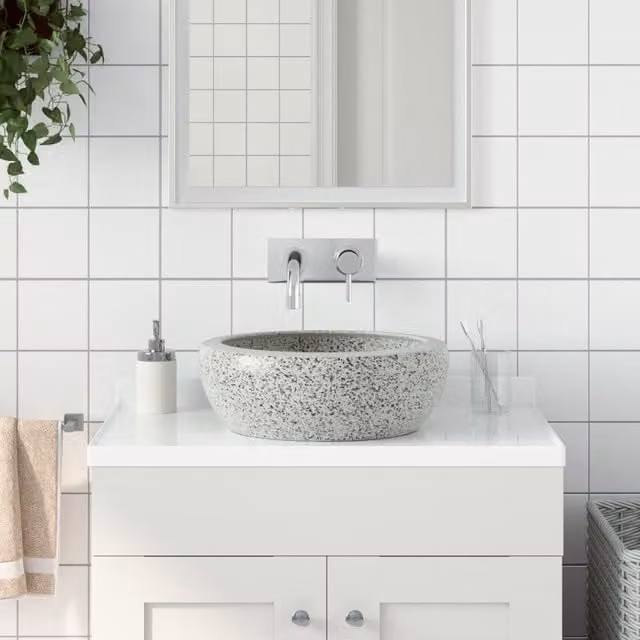 Berkfield Home Grey Round Ceramic Countertop Basin, Diameter: 41 cm, Height: 14 cm