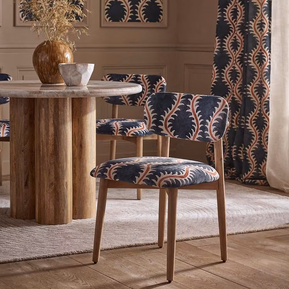Atkin and Thyme Layla Dining Chair in Linwood Helter Skelter Multicolour Floral Velvet with Oak Wood Frame