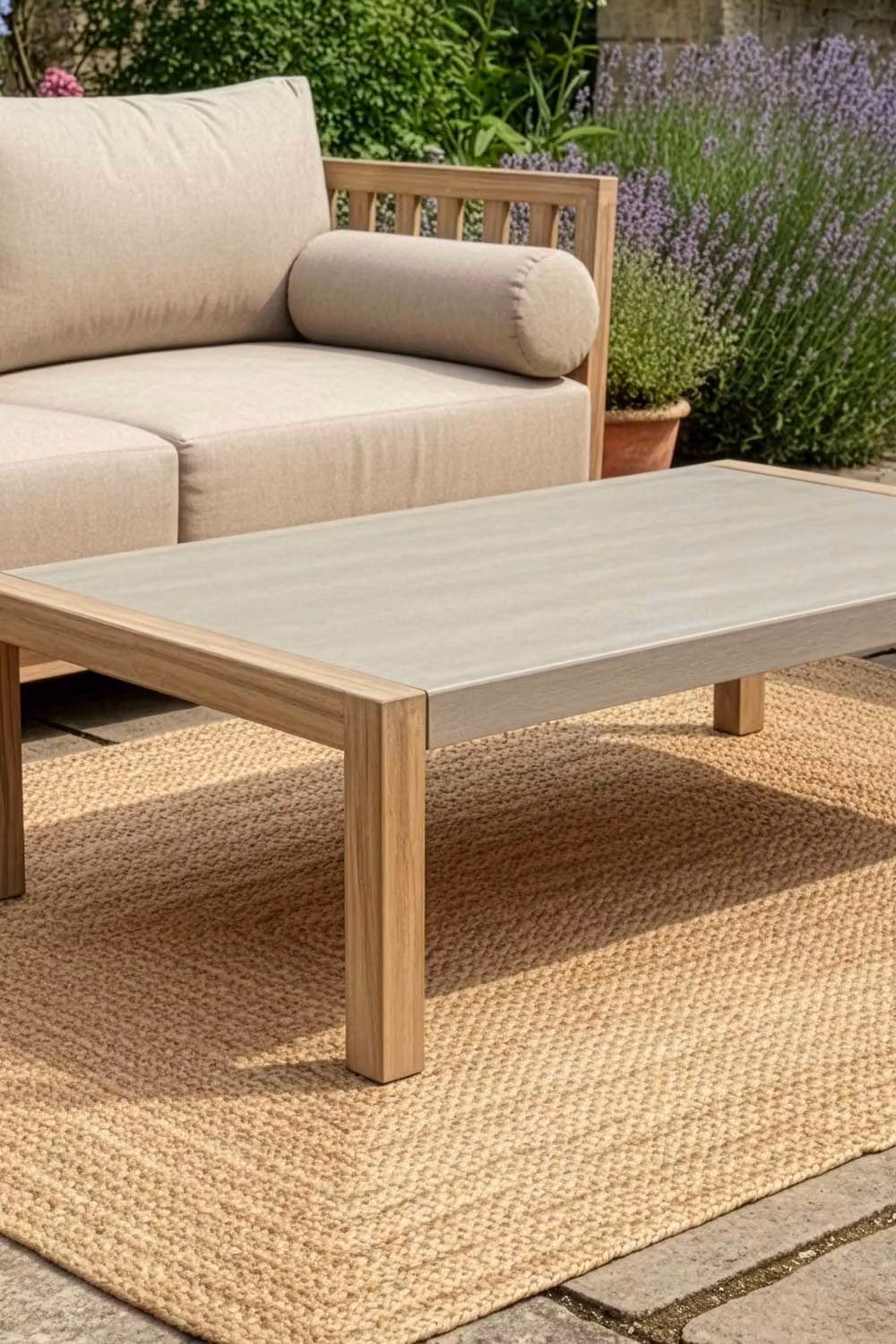 Dibor 4-Piece Acacia Wood Garden Patio Furniture Set with Cushions and Coffee Table in Brown and Beige – 5