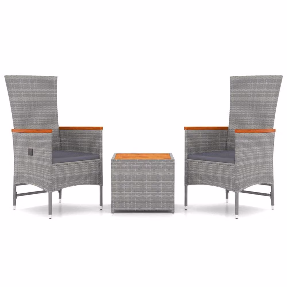 Berkfield Home 3 Piece Grey Poly Rattan and Acacia Wood Garden Lounge Set with Cushions – 2
