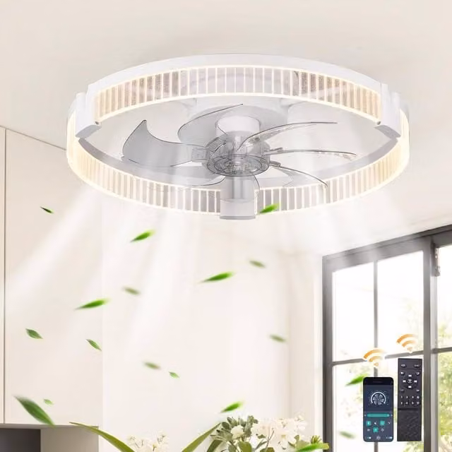 Garwarm Modern LED Dimmable Ceiling Fan with Remote Control in White – 1