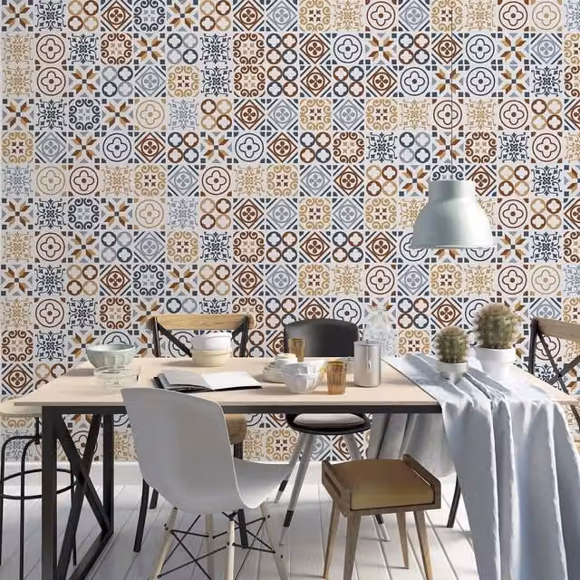 Walplus Wall Tile Stickers in Brown and Multicolour, 12 Pack, W/D/H: 20 x 20 x 20 cm