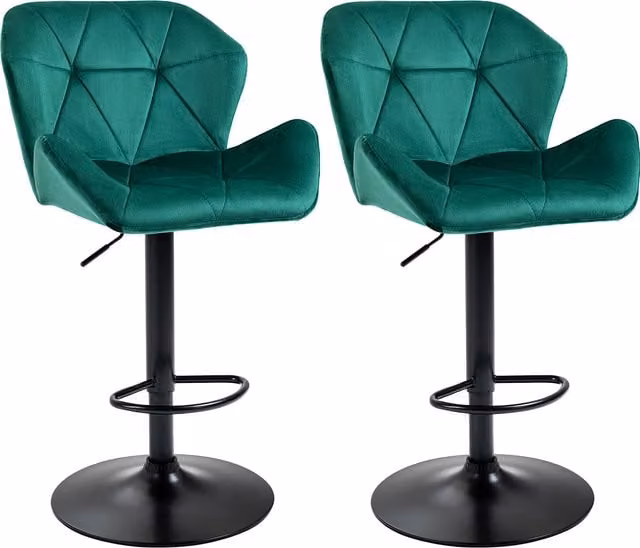 HOMCOM Set of 2 Adjustable Swivel Bar Stools in Green Velvet with Metal Frame