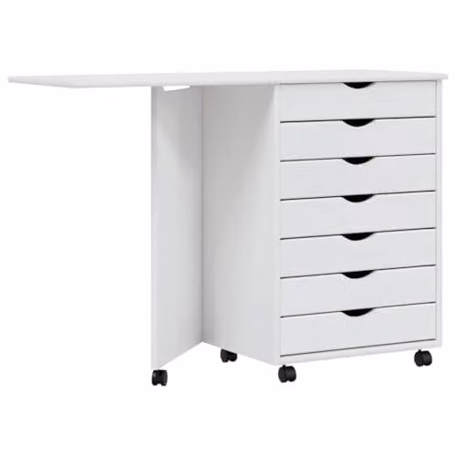 vidaXL MOSS Rolling Cabinet with Desk in White Solid Wood Pine