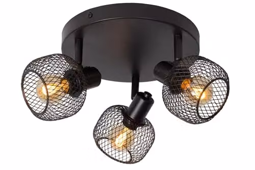 Lucide Maren Dimmable Retro Ceiling Spotlight in Black, Diameter: 37 cm, 3 x E14