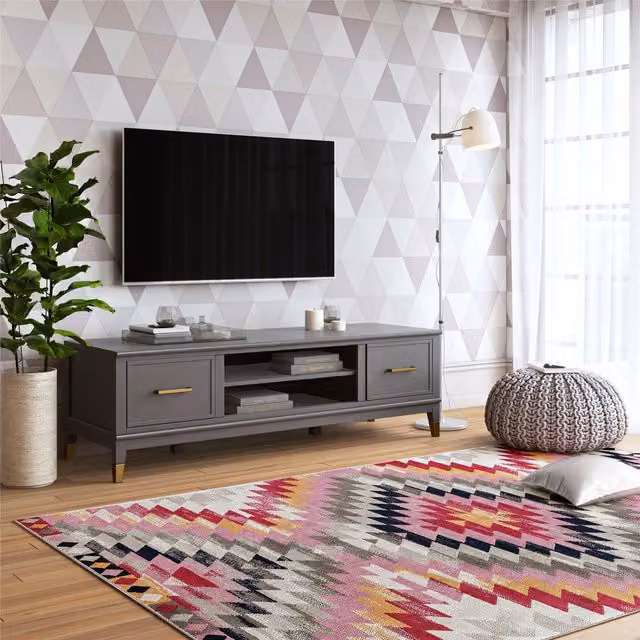 CosmoLiving Modern Wood TV Stand in Graphite Grey and Gold