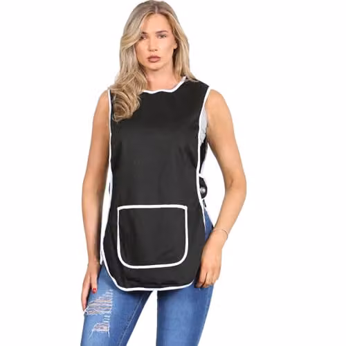 MyShoeStore Black Tabard Work Apron with Side Button Fastening and Large Centre Pocket