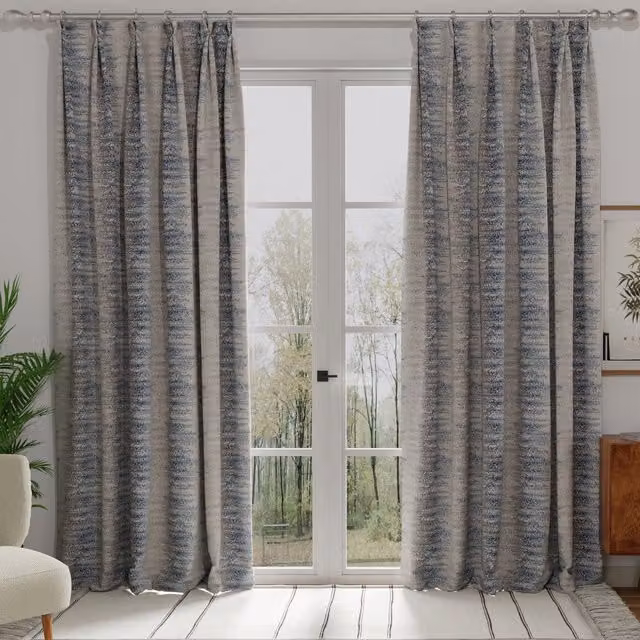 Terrys Modern Graphic Blackout Fabric Panel Curtain in Blue, Silver and Grey