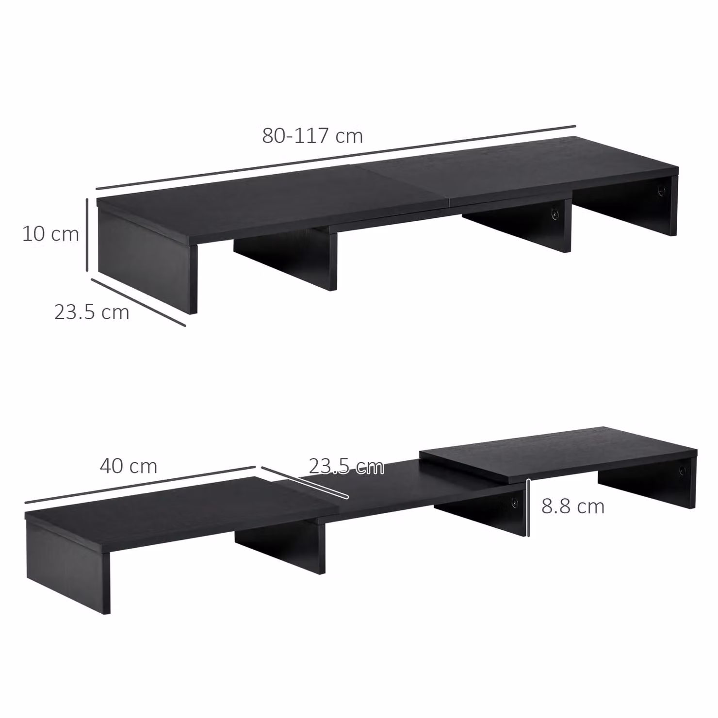 VINSETTO Dual Monitor Stand Riser with 3 Shelves, Adjustable Length and Angle, Black – 3
