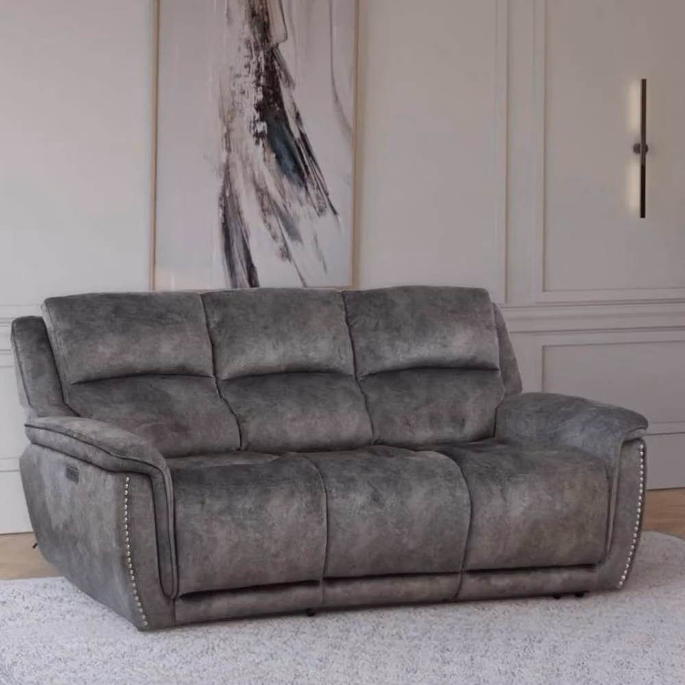Furnishings For Less UK Mendoza Grey Plush Velvet Electric Reclining 3 + 2 Sofa Suite with USB Charging – 1