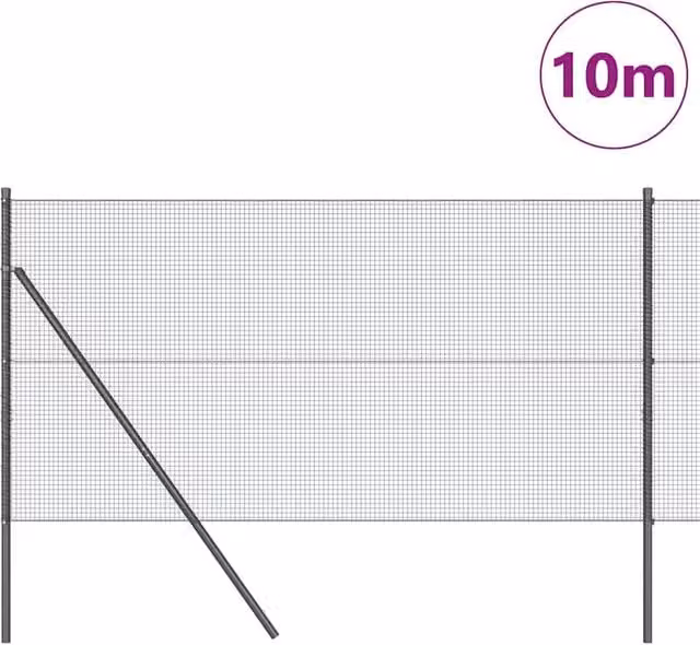 Berkfield Home Modern Welded Wire Fence with 7 Posts, Grey Steel, W: 120 cm, L: 10 m
