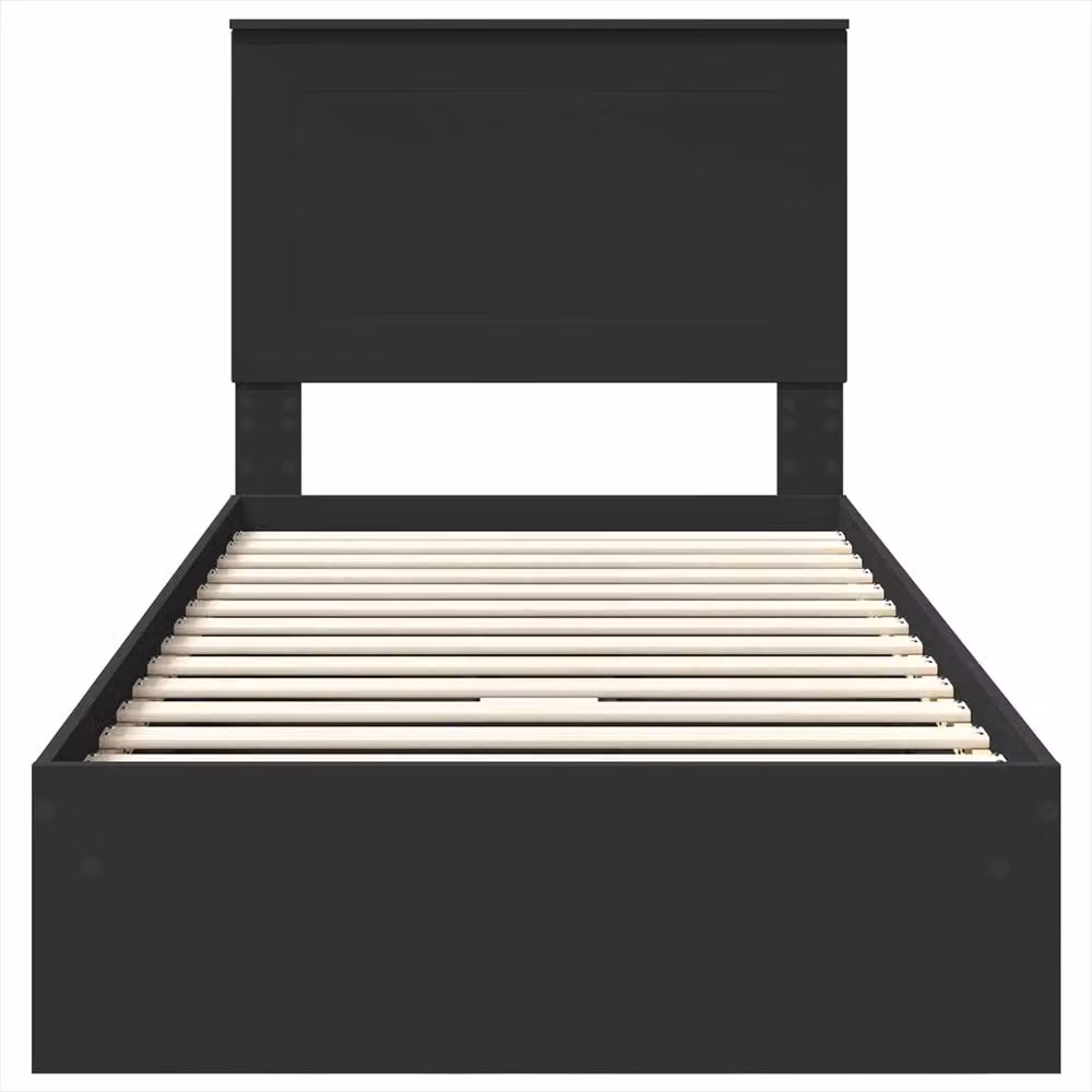 Berkfield Home Black Engineered Wood Storage Bed with Headboard and Drawers W: 75 cm, L: 190 cm – 4
