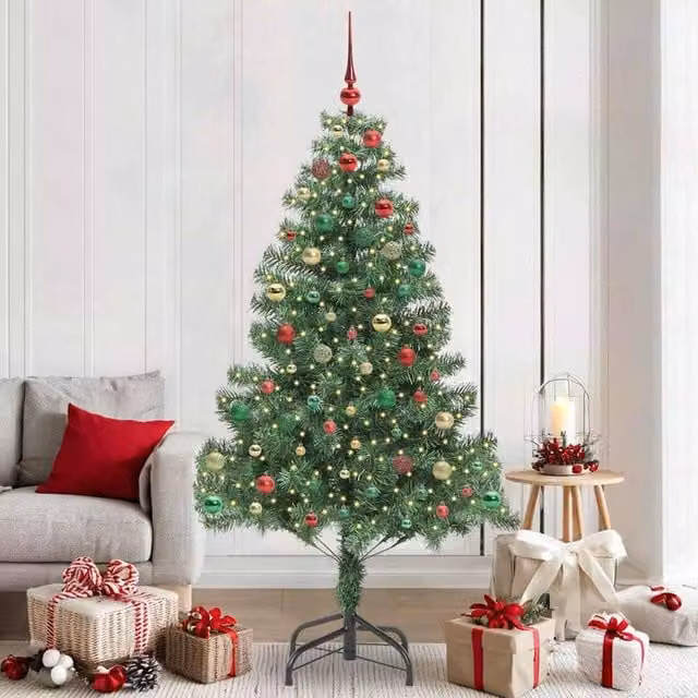 Berkfield Home Green PVC Christmas Tree with 300 LEDs and Stand, Height: 210 cm – 1