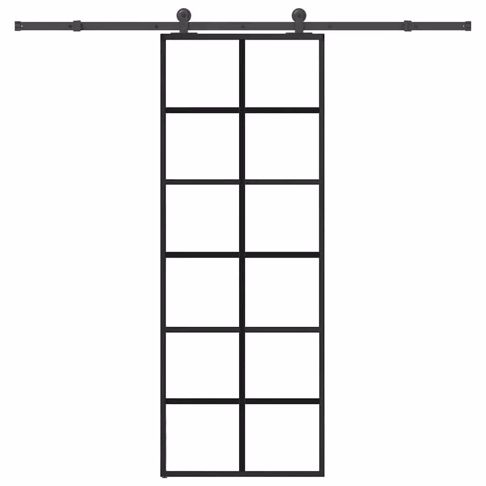 Berkfield Home Sliding Door with Hardware Set, Black ESG Glass and Aluminium, W: 76 cm, H: 205 cm – 1