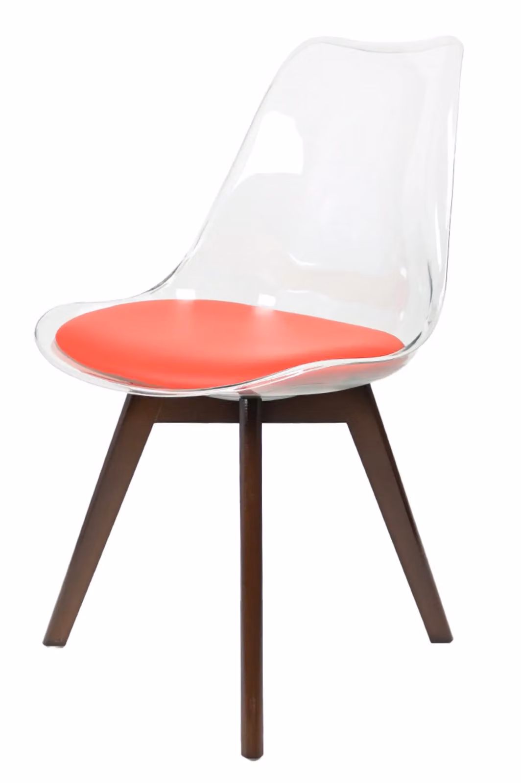 Fusion Living Soho Red Transparent Plastic Dining Chair with Dark Wood Legs – 2