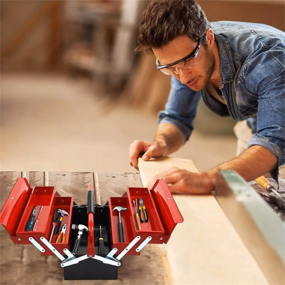 VOGREX Heavy Duty Metal 3 Tier Cantilever Tool Box with 5 Trays, Red – 5