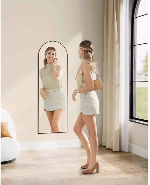 The Bazaarist Arched Full Length Wall Mirror in Jet Black