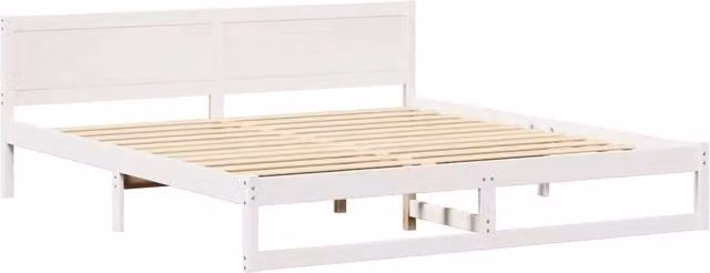 Berkfield Home Minimalist White Solid Pine Wood Bed Frame W/D/H: 200 x 200 x 70 cm