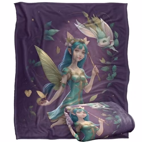 JQ Licensing James Piazza Fairy Blue Hair Super Soft Fleece Throw Blanket, White, W/D/H: 152 x 127 cm