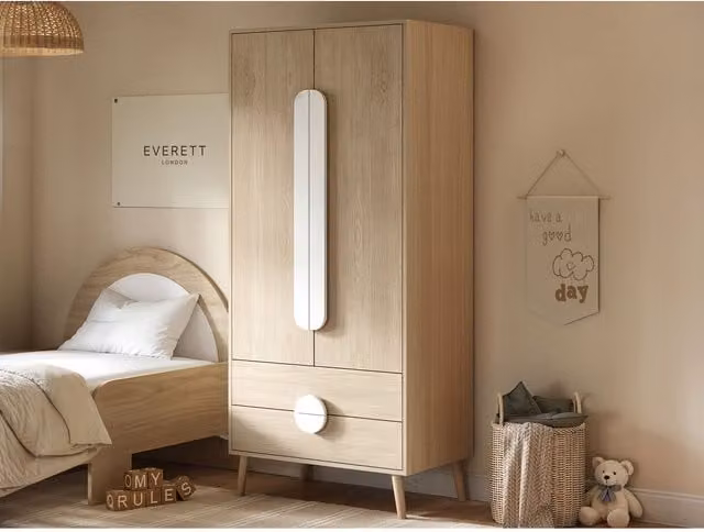 Flair Furnishings Noah 2 Door Wardrobe with 2 Drawers and Mirror in White – 1