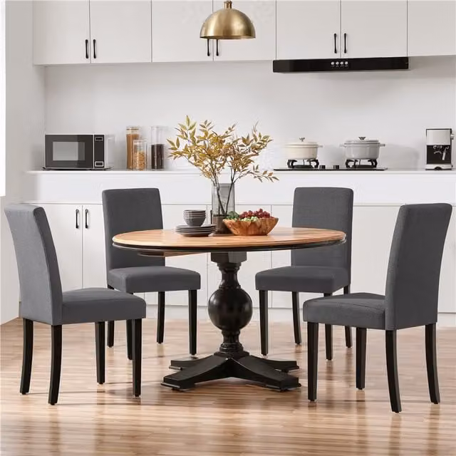 Yaheetech Set of 2 Modern Grey Fabric and Rubberwood Dining Chairs